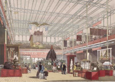 After Joseph Nash, “Plate XXV. America, from the North-West End,” *Dickinson’s Comprehensive Pictures of the Great Exhibition of 1851* (London: Dickinson Brothers, 1854). Hand-colored chromolithograph. Yale Center for British Art, New Haven.